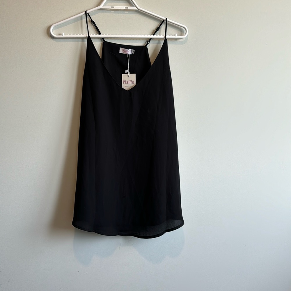 BNWT.  Black Chiffon Sleeveless Tank. Size M